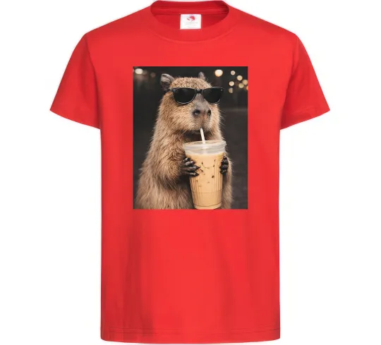 Детская футболка Capy-bubble tea Красный фото