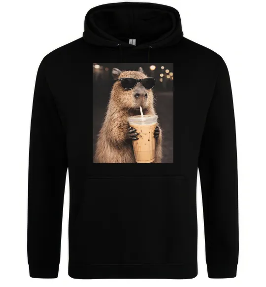 Мужская толстовка (худи) Capy-bubble tea Черный фото