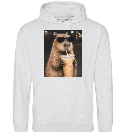 Мужская толстовка (худи) Capy-bubble tea Серый меланж фото