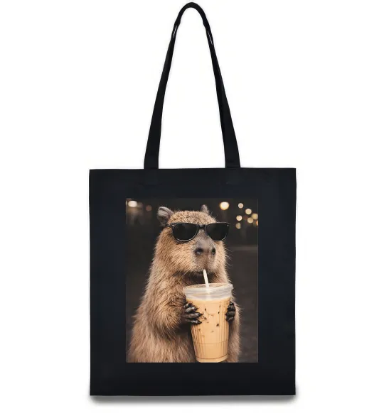 Эко-сумка Capy-bubble tea Черный фото