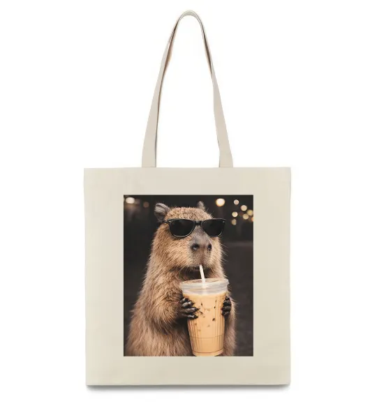 Эко-сумка Capy-bubble tea Бежевый фото