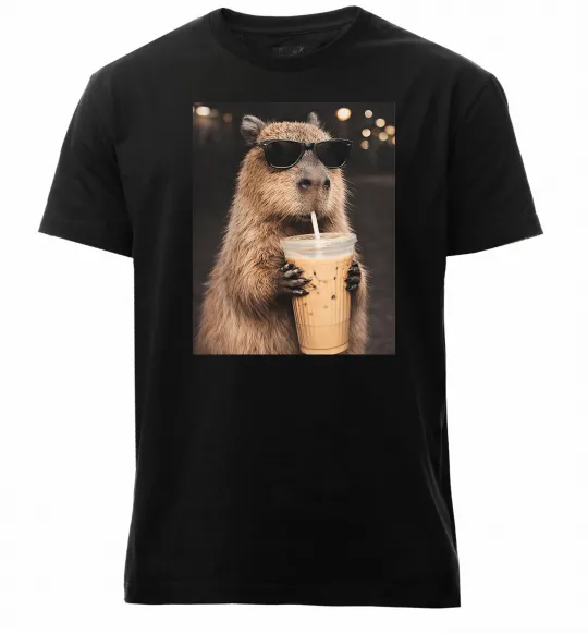 Мужская премиум футболка Capy-bubble tea Черный фото