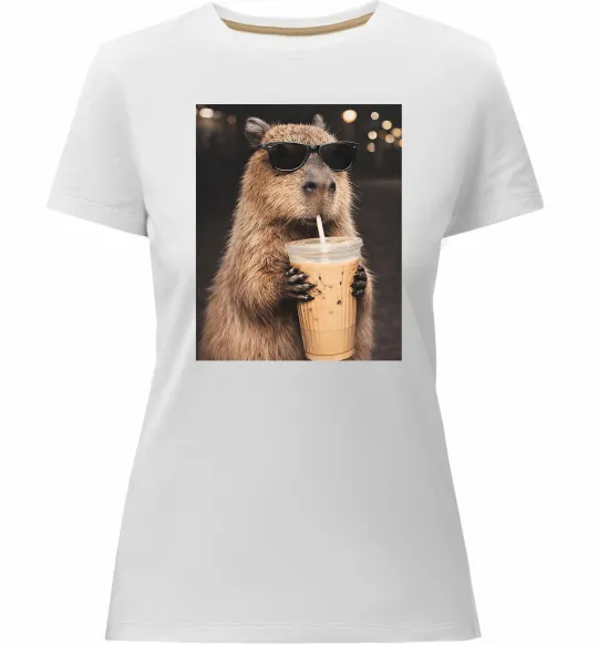 Женская премиум футболка Capy-bubble tea Белый фото