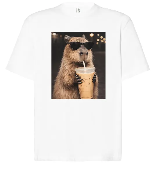 Футболка Оверсайз Capy-bubble tea Белый фото