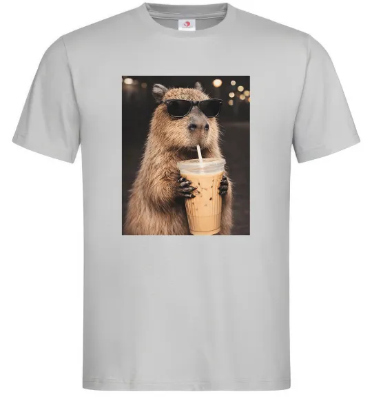 Мужская футболка Capy-bubble tea Серый фото