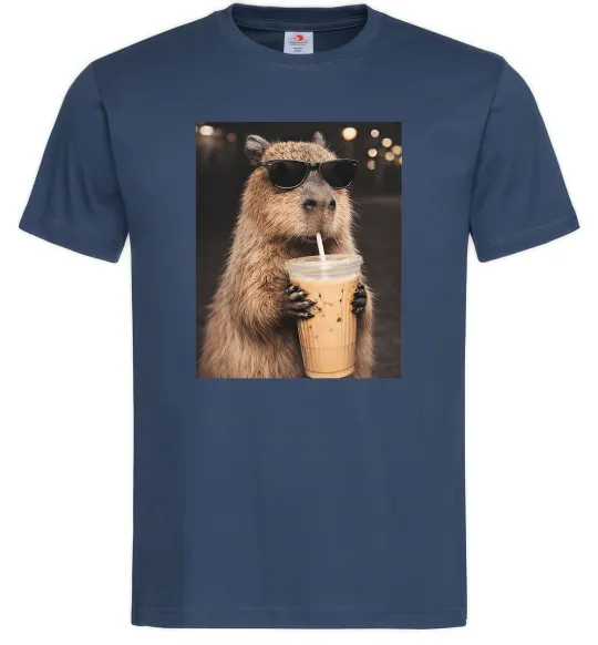 Мужская футболка Capy-bubble tea Темно-синий фото