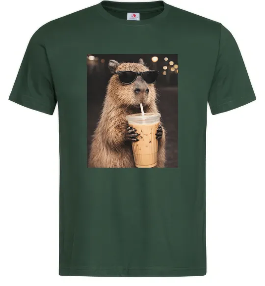 Мужская футболка Capy-bubble tea Темно-зеленый фото