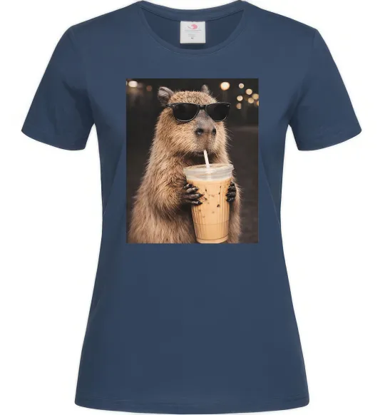 Женская футболка Capy-bubble tea Темно-синий фото