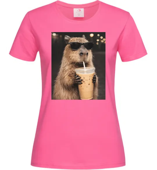 Женская футболка Capy-bubble tea Ярко-розовый фото