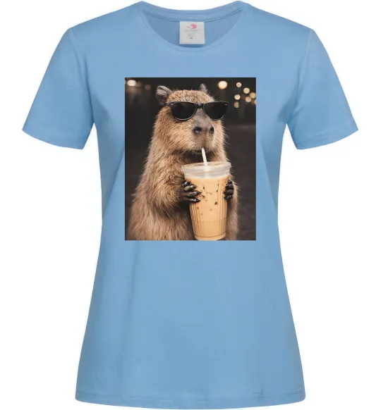 Женская футболка Capy-bubble tea Голубой фото