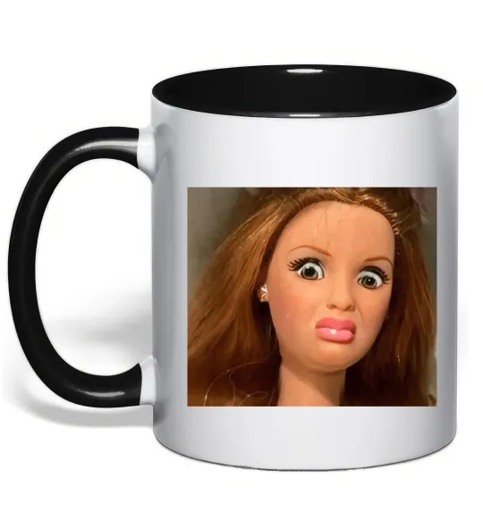 Чашка з кольоровою ручкою Barbie meme Чорний фото
