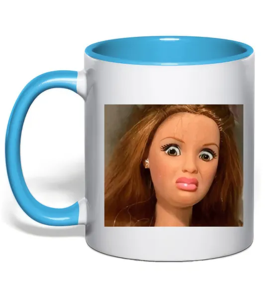 Чашка з кольоровою ручкою Barbie meme Блакитний фото