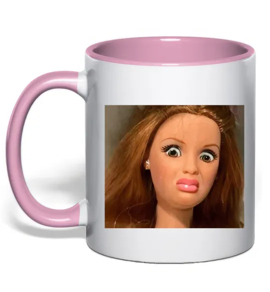 Чашка з кольоровою ручкою Barbie meme Ніжно рожевий фото