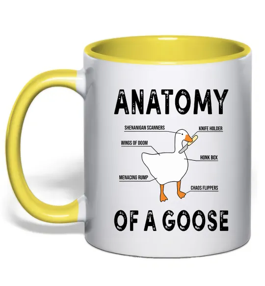 Чашка с цветной ручкой Anatomy of goose Лимонный фото
