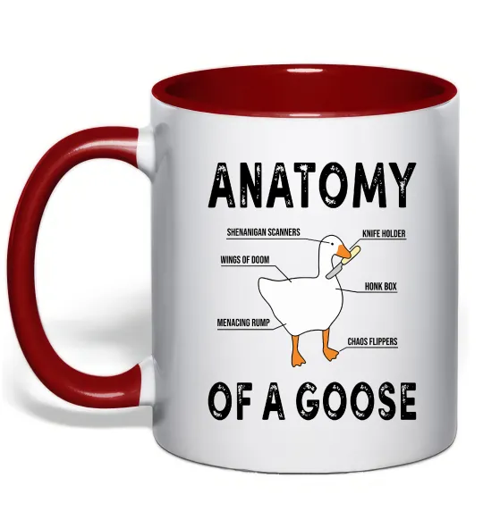 Чашка с цветной ручкой Anatomy of goose Красный фото