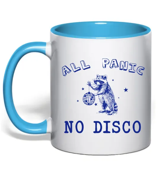 Чашка с цветной ручкой All panic No disco Голубой фото