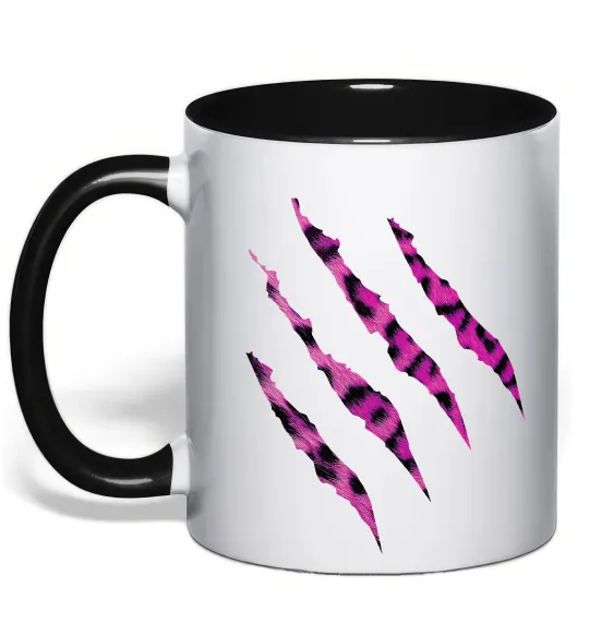 Чашка с цветной ручкой Рожеві подряпини Черный фото