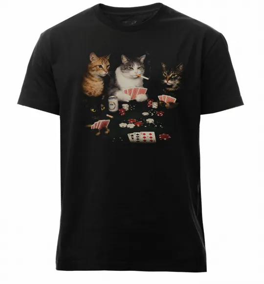 Чоловіча преміум футболка Коти грають в покер Чорний фото