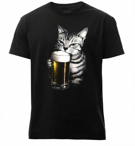 Мужская премиум футболка Кіт з пивом Черный фото