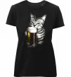 Женская премиум футболка Кіт з пивом Черный фото