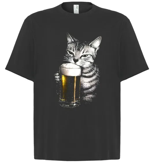 Футболка Оверсайз Кіт з пивом Черный фото