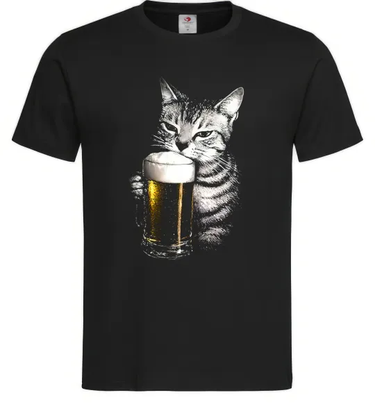 Мужская футболка Кіт з пивом Черный фото