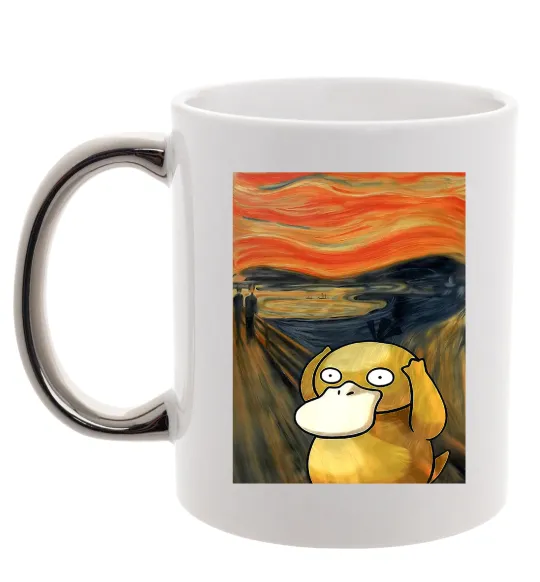 Чашка з кольоровою ручкою Psyduck scream Срібло фото