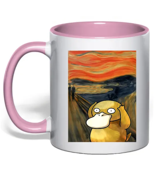 Чашка з кольоровою ручкою Psyduck scream Ніжно рожевий фото