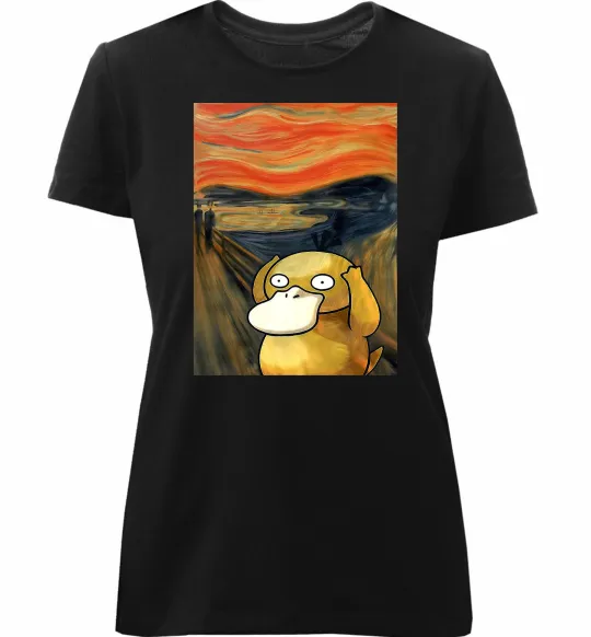 Женская премиум футболка Psyduck scream Черный фото