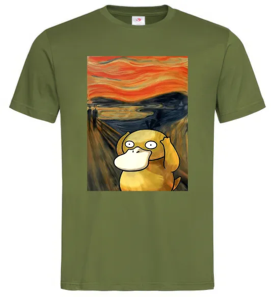 Мужская футболка Psyduck scream Оливковый фото