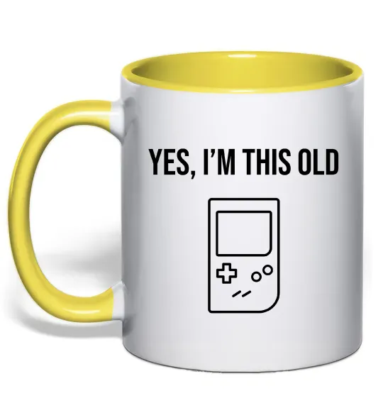 Чашка з кольоровою ручкою I`m this old Tetris Лимонний фото