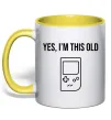 Чашка з кольоровою ручкою I`m this old Tetris Лимонний фото