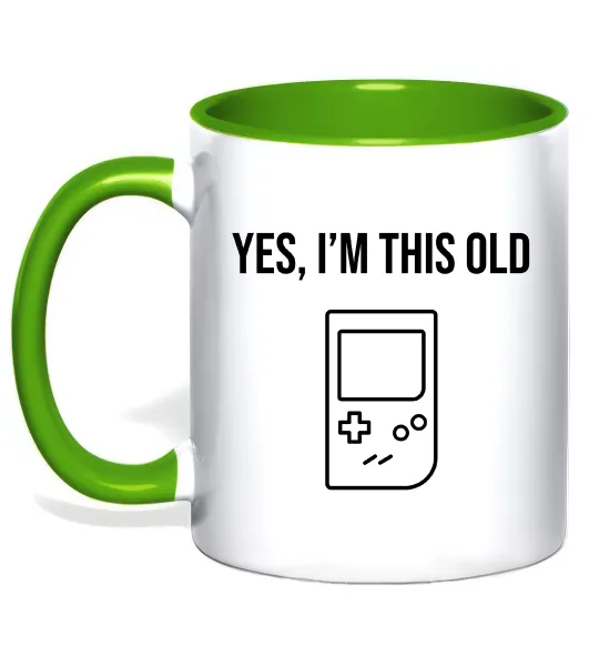 Чашка з кольоровою ручкою I`m this old Tetris Лаймовий фото