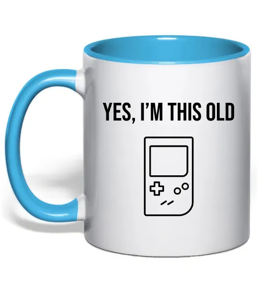 Чашка з кольоровою ручкою I`m this old Tetris Блакитний фото