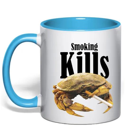 Чашка з кольоровою ручкою Smoking Crab Блакитний фото