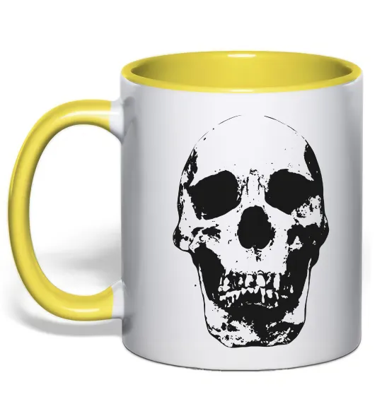 Чашка с цветной ручкой Old school skull Лимонный фото