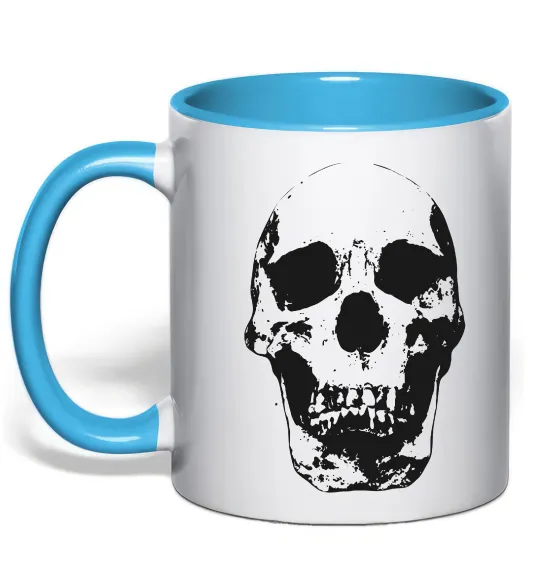 Чашка с цветной ручкой Old school skull Голубой фото