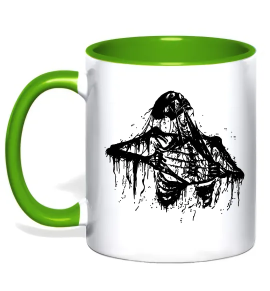 Чашка с цветной ручкой Скелет розірваний навпіл Лаймовый фото