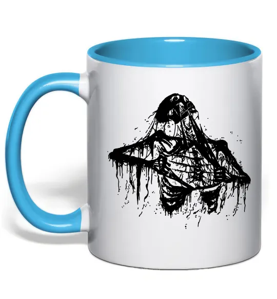 Чашка с цветной ручкой Скелет розірваний навпіл Голубой фото