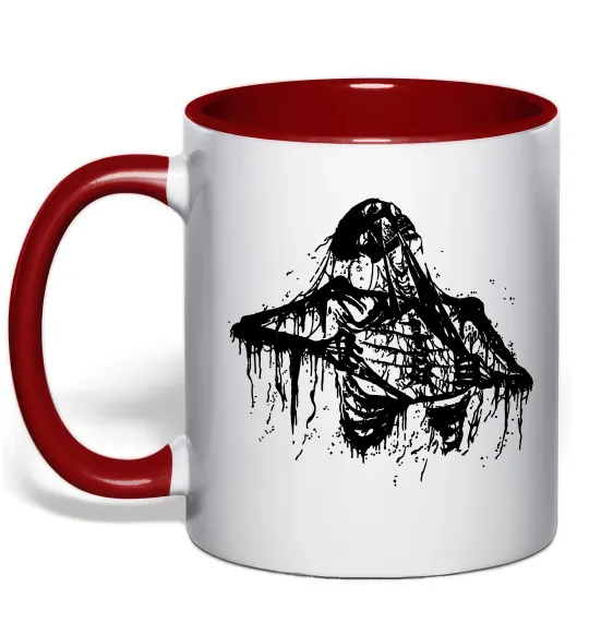 Чашка с цветной ручкой Скелет розірваний навпіл Красный фото