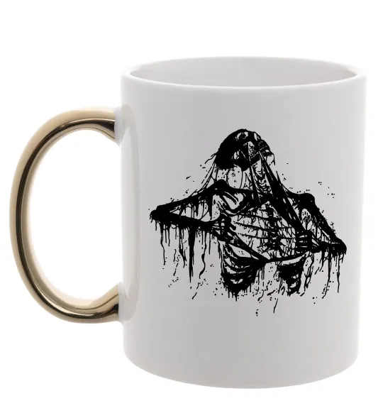 Чашка с цветной ручкой Скелет розірваний навпіл Золото фото