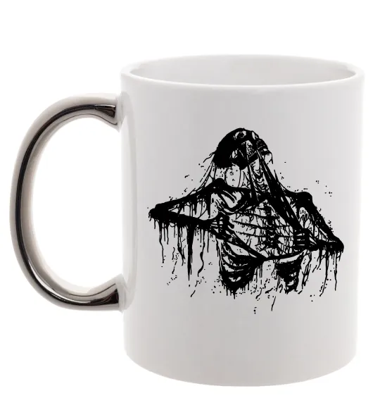 Чашка с цветной ручкой Скелет розірваний навпіл Серебро фото