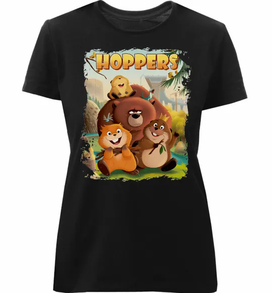 Женская премиум футболка Hoppers art Черный фото