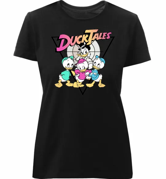 Женская премиум футболка Скрудж та каченята Черный фото