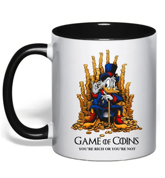 Чашка с цветной ручкой Game of coins Черный фото