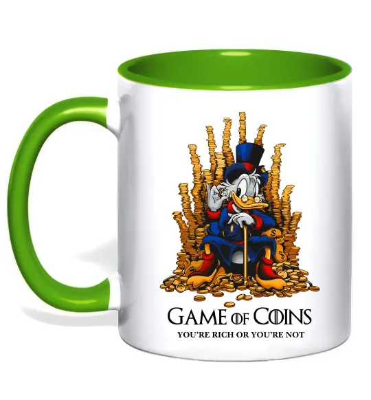 Чашка с цветной ручкой Game of coins Лаймовый фото