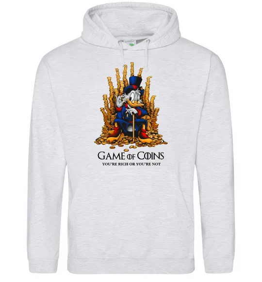 Мужская толстовка (худи) Game of coins Серый меланж фото