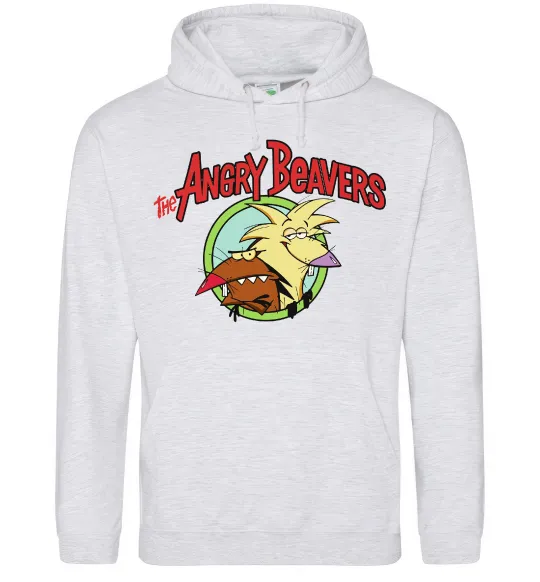 Мужская толстовка (худи) Злюки бобри лого Серый меланж фото