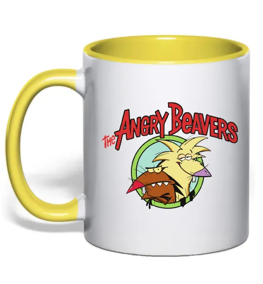 Чашка с цветной ручкой Злюки бобри лого Лимонный фото