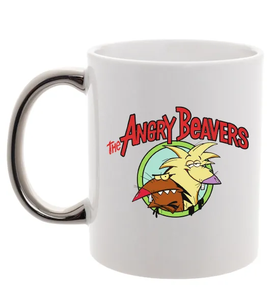 Чашка с цветной ручкой Злюки бобри лого Серебро фото